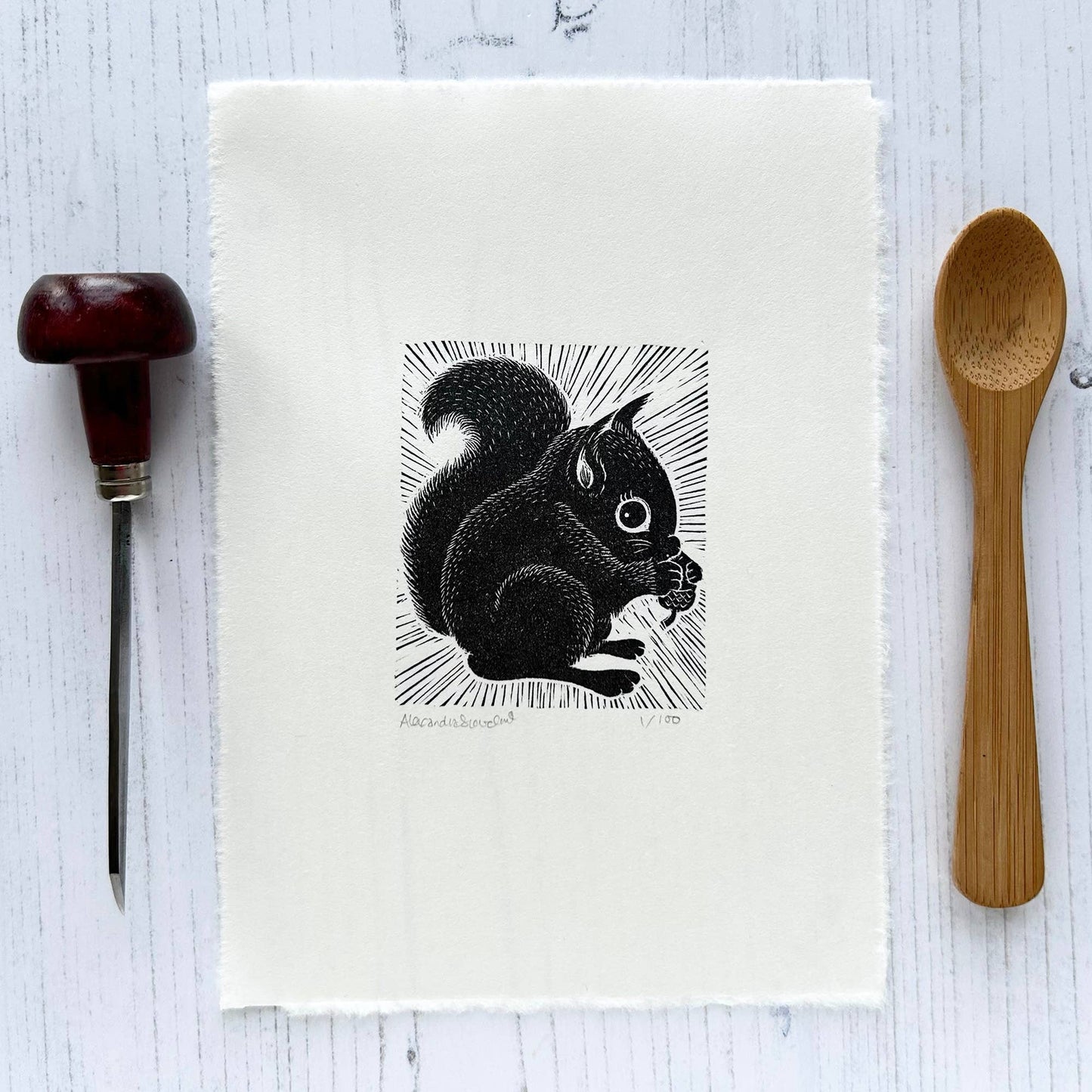 Limited Edition Original Black and White Squirrel Print