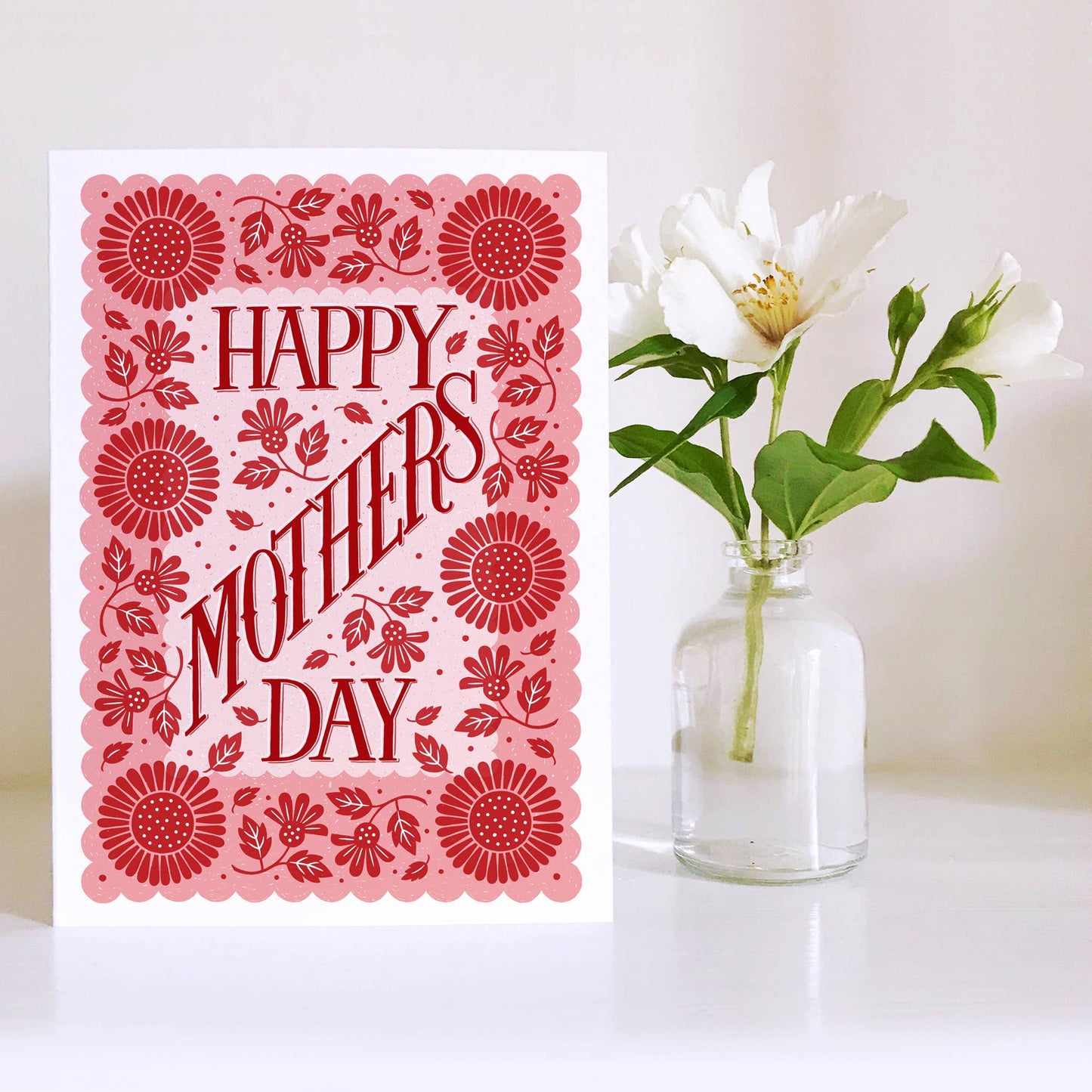 Pink and Red Floral Pattern Mothers Day Card