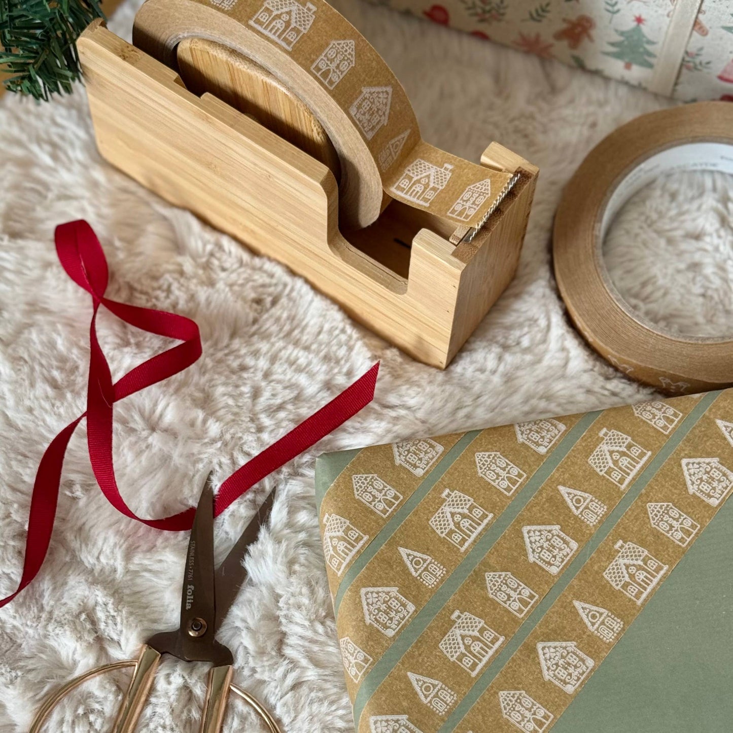 Gingerbread Houses Festive Paper Tape 24mm - Gift Wrapping