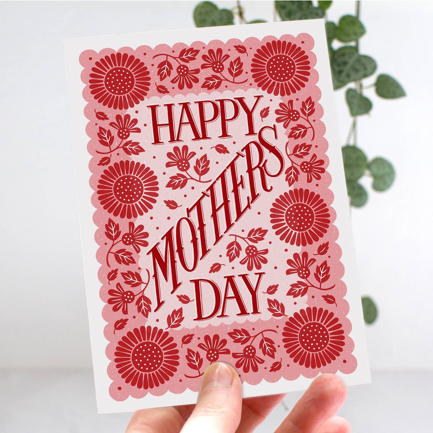 Pink and Red Floral Pattern Mothers Day Card