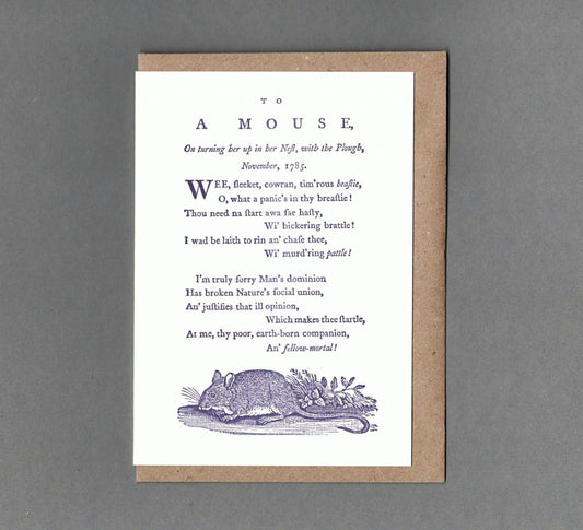 To a Mouse. Letterpress Greeting Card, Eco Friendly