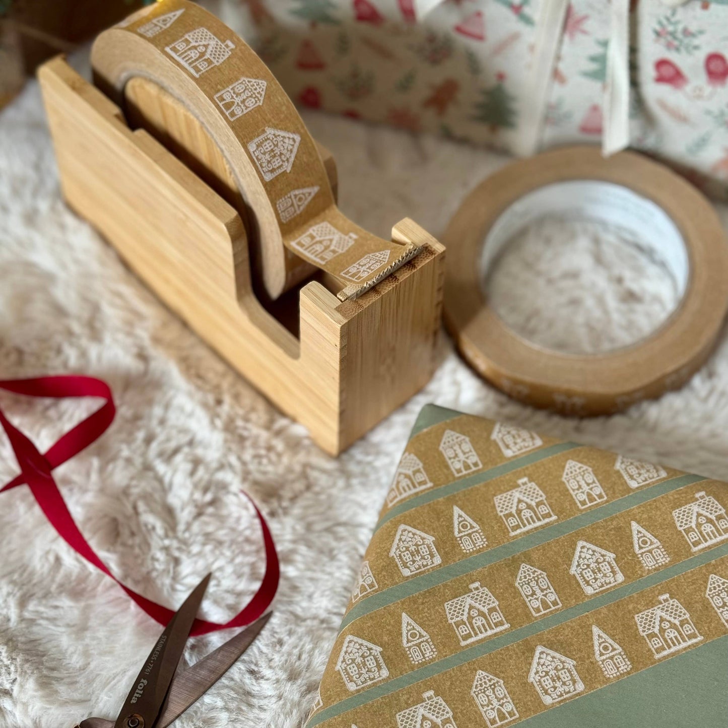 Gingerbread Houses Festive Paper Tape 24mm - Gift Wrapping