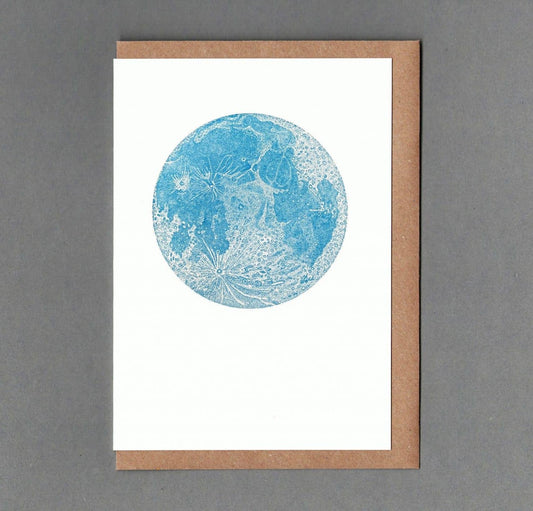 Moon Blue. Letterpress Greeting Card, Eco Friendly