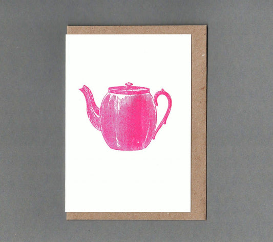Tea Pot. Letterpress Greeting Card, Eco Friendly