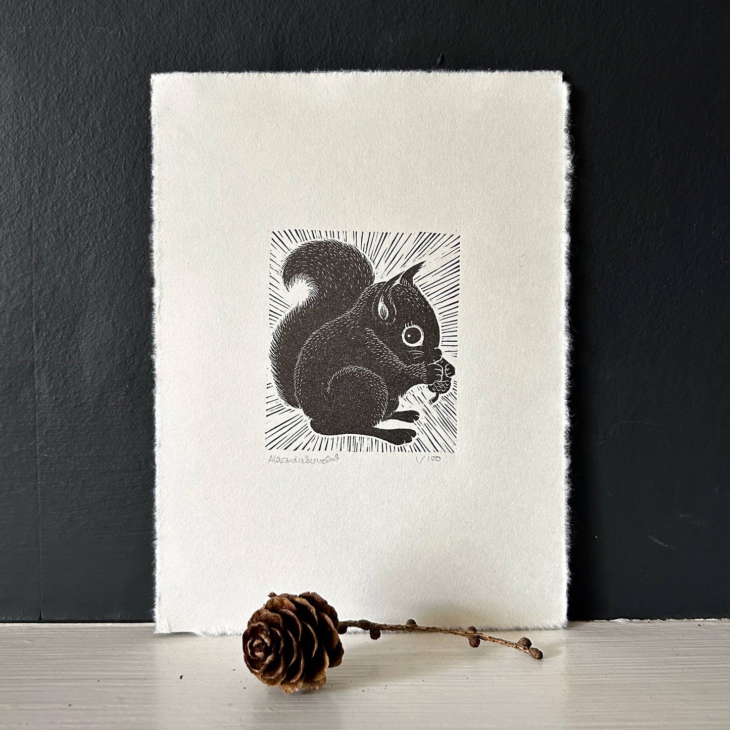 Limited Edition Original Black and White Squirrel Print