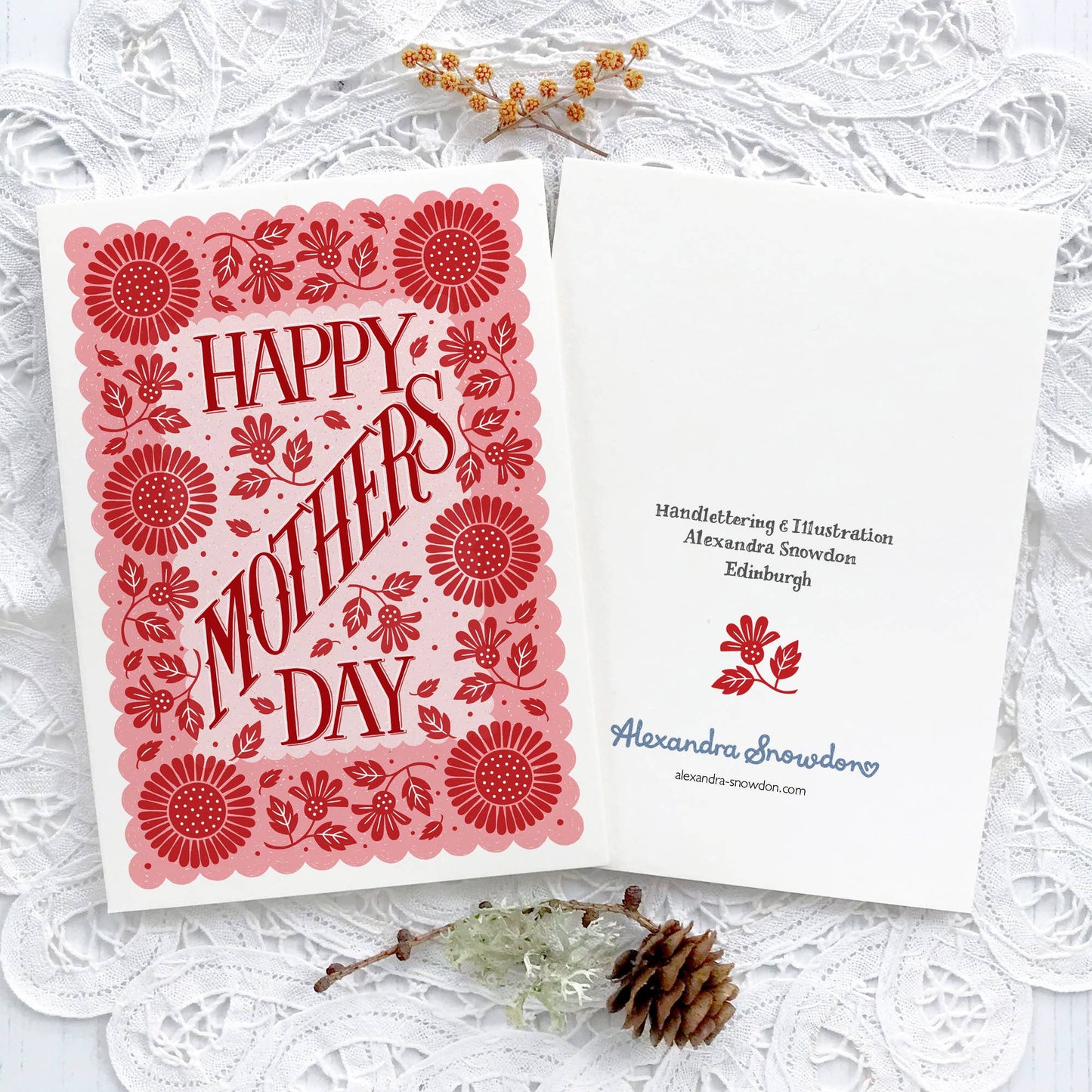 Pink and Red Floral Pattern Mothers Day Card