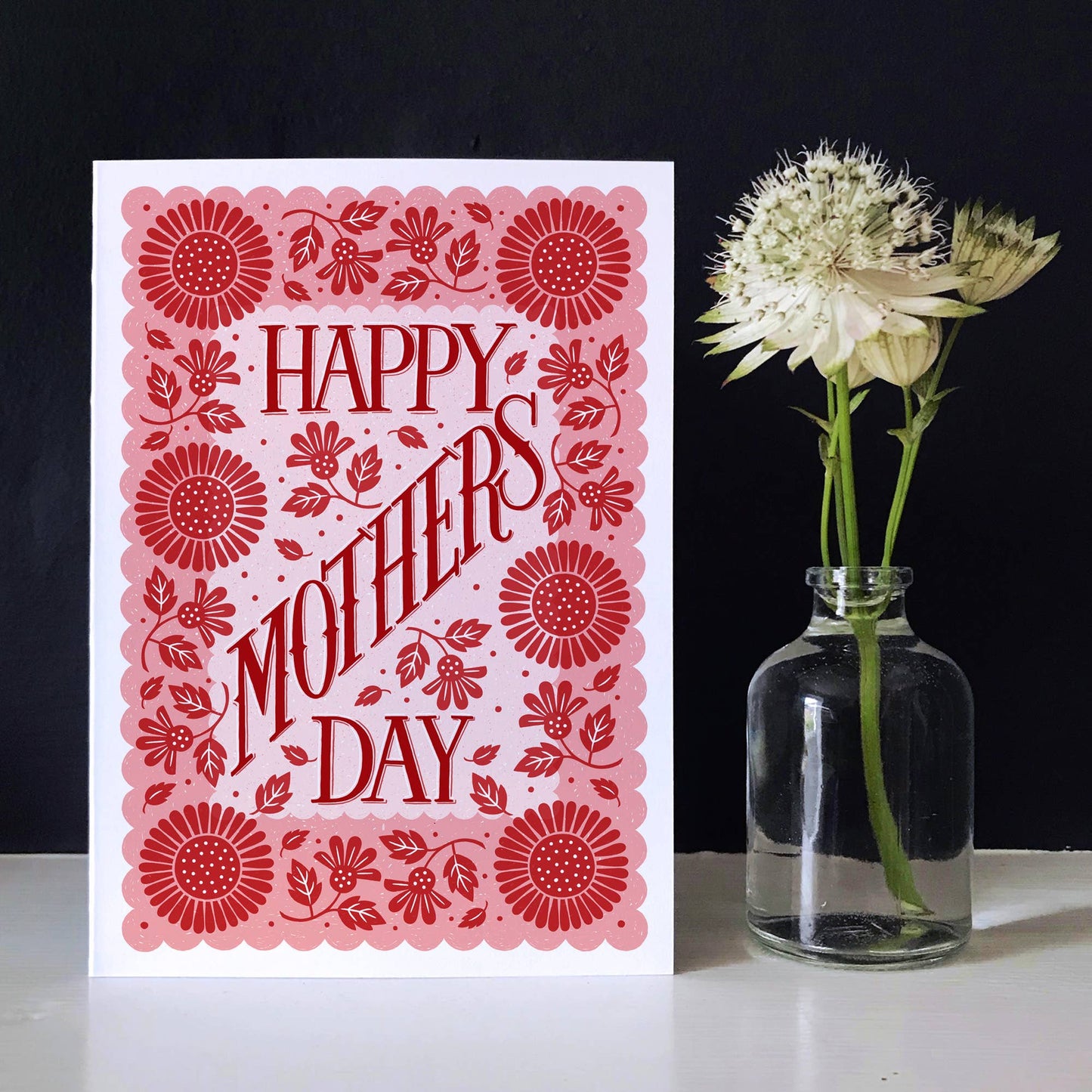 Pink and Red Floral Pattern Mothers Day Card