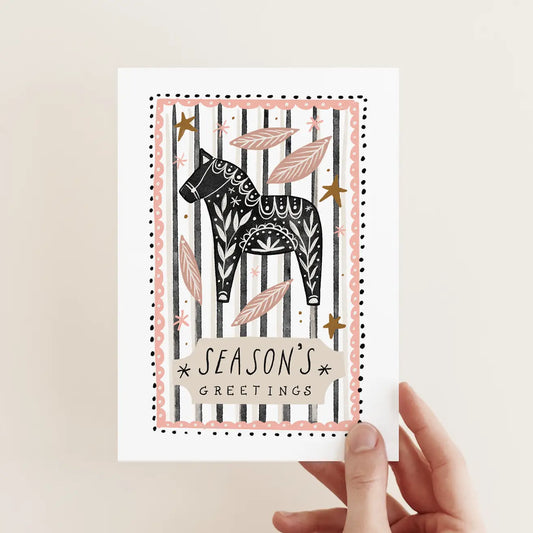 Dala Horse & Stripes | Christmas Card
