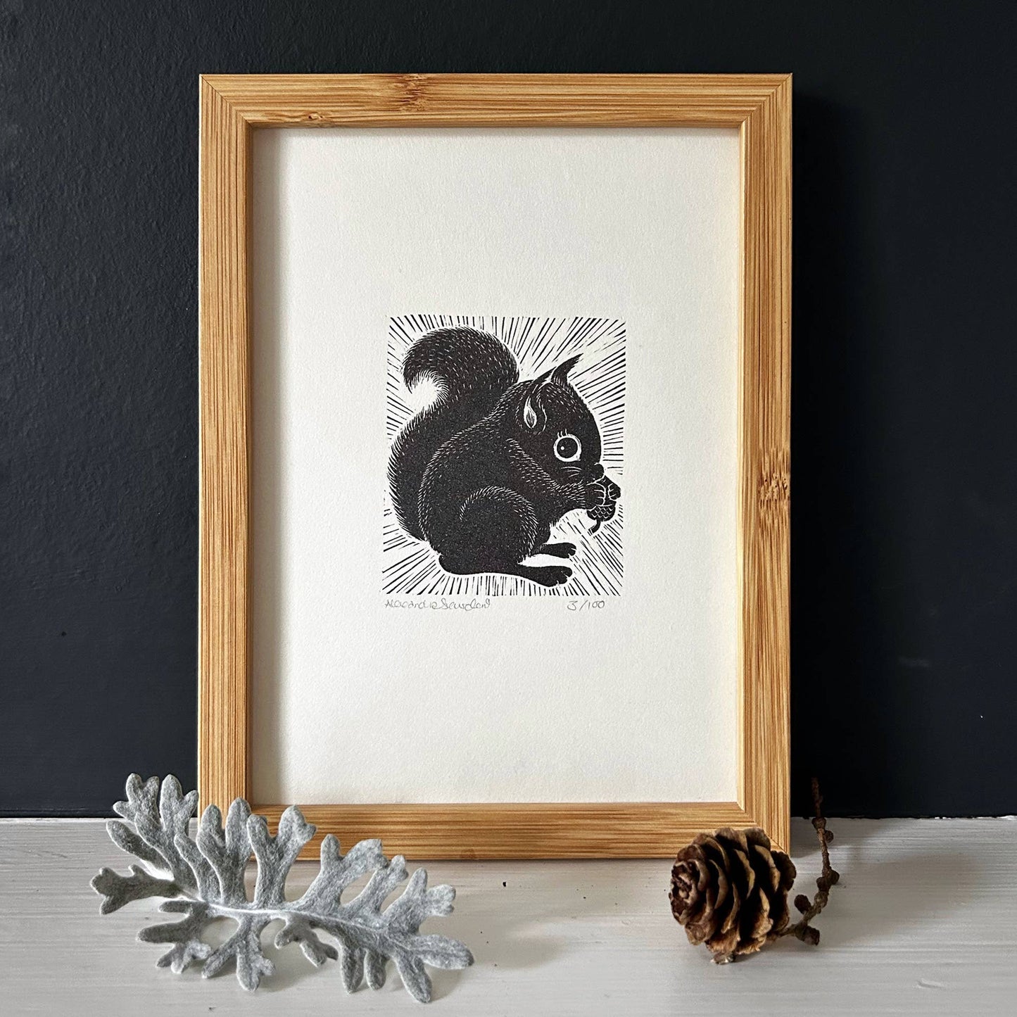 Limited Edition Original Black and White Squirrel Print