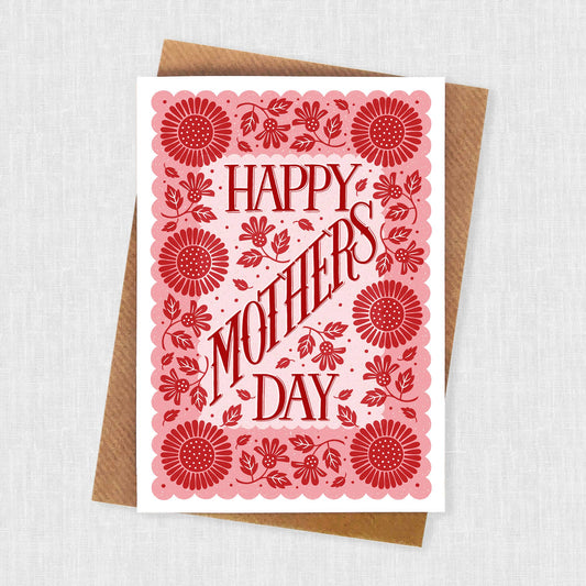Pink and Red Floral Pattern Mothers Day Card