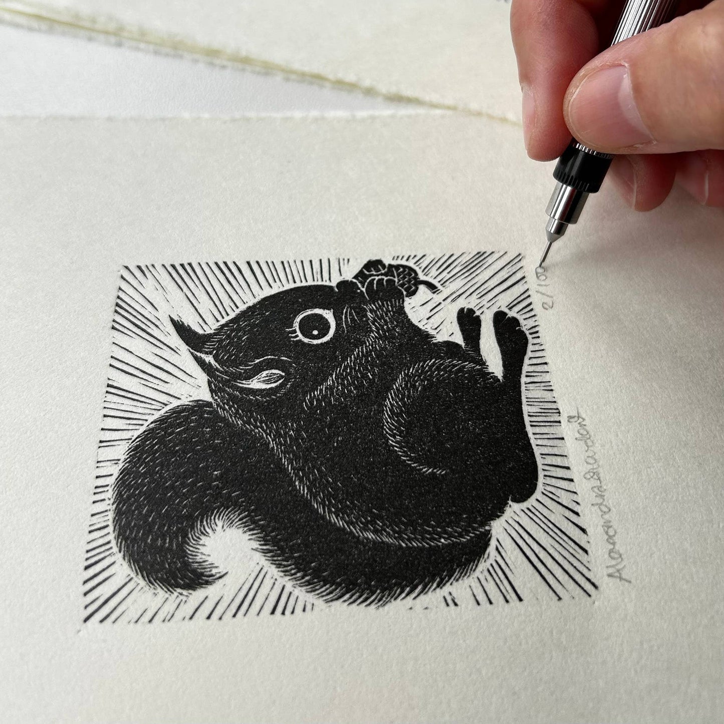 Limited Edition Original Black and White Squirrel Print