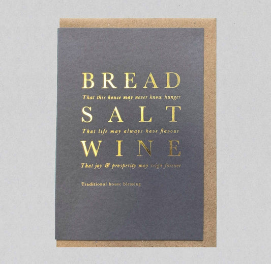 Bread, Salt, Wine. Gold Foil Greeting Card, Eco Friendly