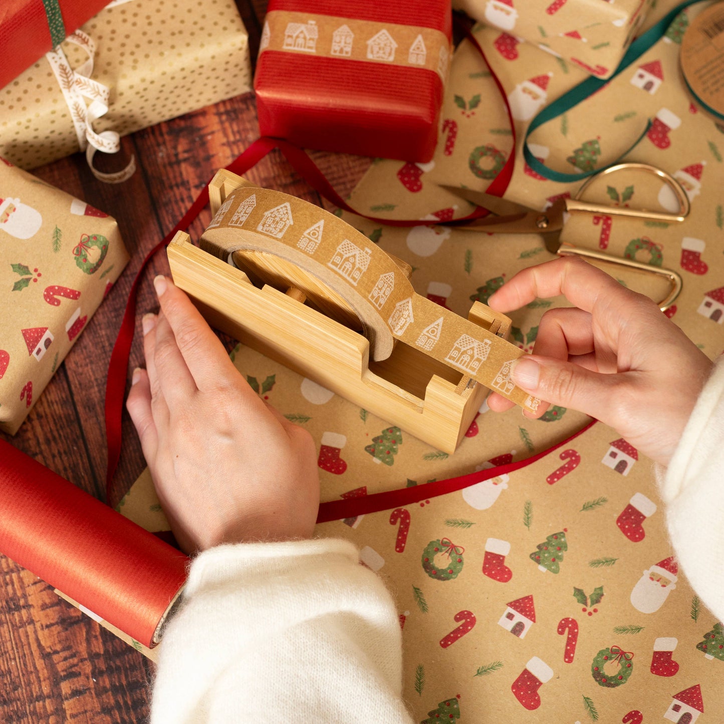 Gingerbread Houses Festive Paper Tape 24mm - Gift Wrapping